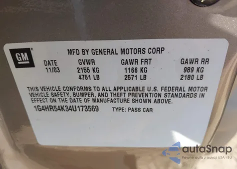 2004 Buick Lesabre Limited from USA, damaged, VIN 1G4HR54K34U173569